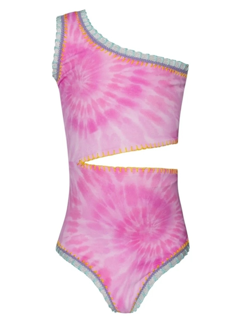 PQ Kids New One-Shoulder Pink Tie-Dye Cutout Swimsuit. Size Y12